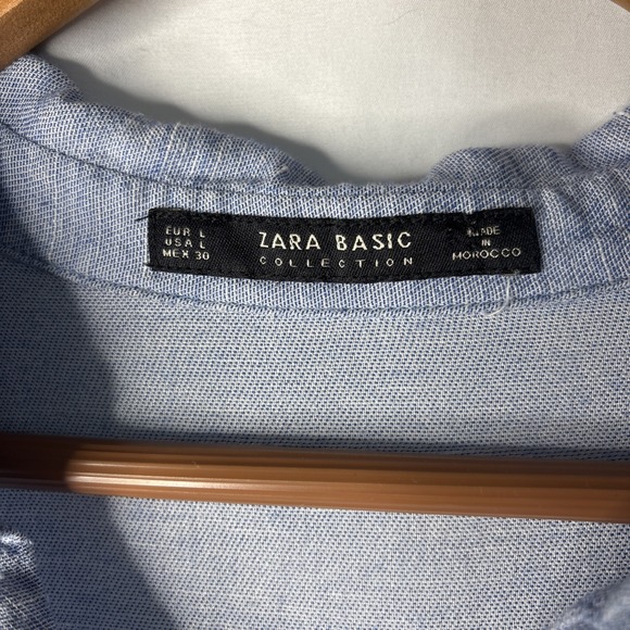 Zara Basics Women's L Chambray Roll up 3/4 Sleeves‎ Tunic Blue Shirt Dress - Picture 5 of 7